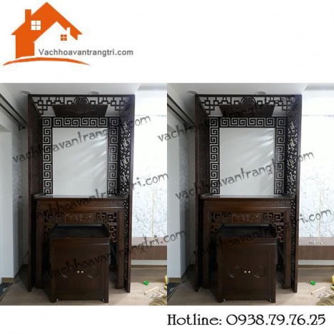 Mẫu vách ngăn phòng thờ kết hợp bàn thờ  đẹp xuất sắc