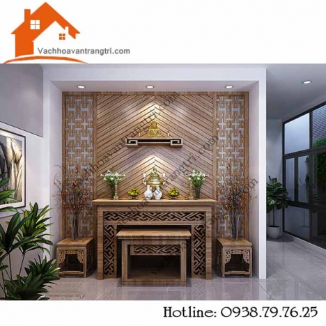 Mẫu vách ngăn phòng thờ kết hợp bàn thờ  đẹp xuất sắc