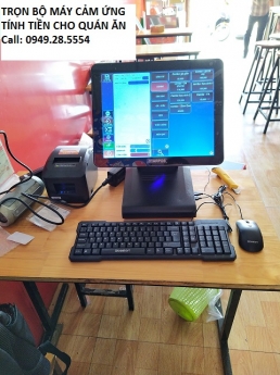 Thanh lý trọn bộ may Pos cảm ứng tính tiền cho quán ăn tại Trà Vinh