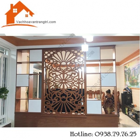 Thi công vách ngăn cnc bằng gỗ kết hợp với tủ kệ tại Lê Ngã