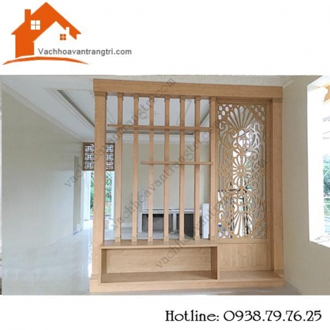 Thi công vách ngăn cnc bằng gỗ kết hợp với tủ kệ tại Lê Ngã