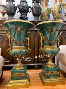 Cặp bình đá Malachite xuất xứ Bỉ