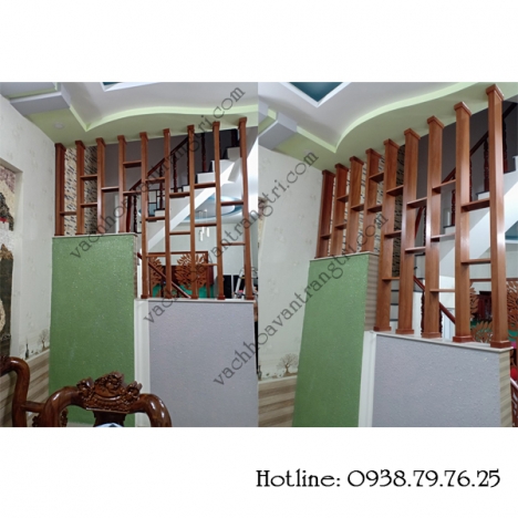 Lam gỗ trang trí đẹp kết hợp với vách ngăn  cầu thang mới lạ