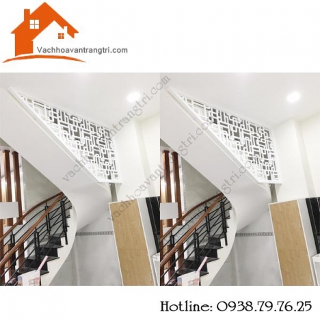 Lam gỗ trang trí đẹp kết hợp với vách ngăn  cầu thang mới lạ