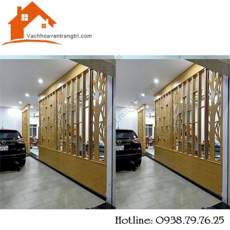 Lam gỗ trang trí đẹp kết hợp với vách ngăn  cầu thang mới lạ