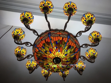 Bộ đèn chùm Tiffany chuồn chuồn cam