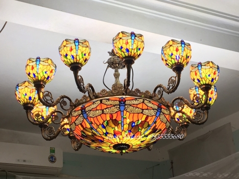 Bộ đèn chùm Tiffany chuồn chuồn cam