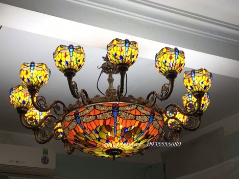 Bộ đèn chùm Tiffany chuồn chuồn cam