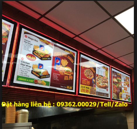 Bảng menu bằng mica Đài Loan khổ lớn treo tường tiện ích