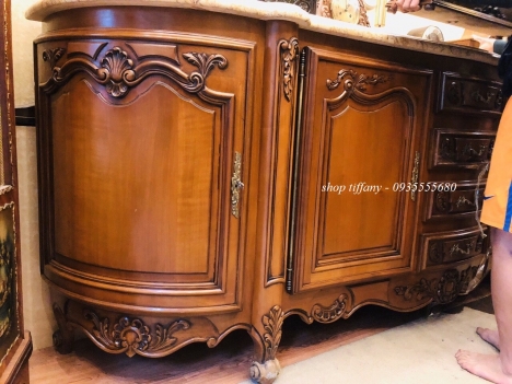 Kệ gỗ Pháp xưa mặt đá hàng đẹp.