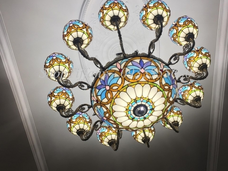 Bộ đèn chùm Tiffany họa tiết sen tây