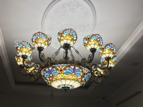 Bộ đèn chùm Tiffany họa tiết sen tây