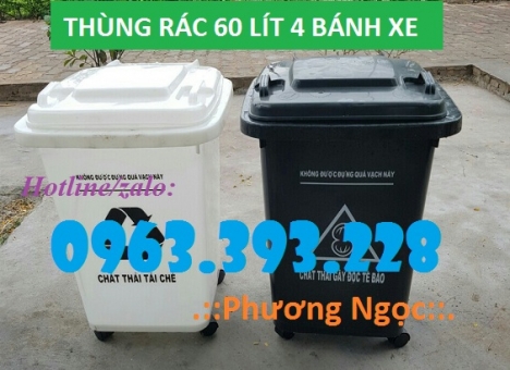 Thùng rác 60 Lít có 4 bánh xe, thùng rác nhựa HDPE, thùng rác 60L nắp kín
