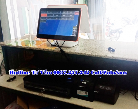 Lắp đặt máy tính tiền cảm ứng 2 màn hình tại Vĩnh Long cho quán trà sữa