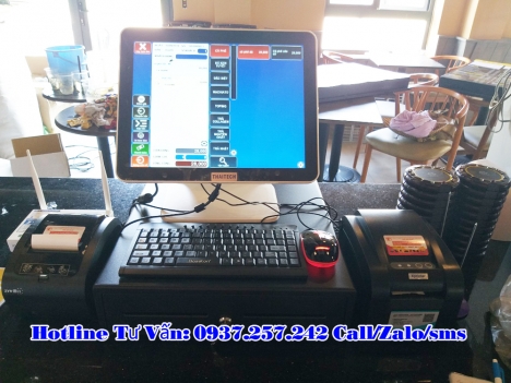 Lắp đặt máy tính tiền cảm ứng 2 màn hình tại Vĩnh Long cho quán trà sữa