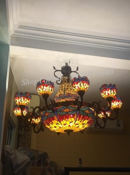 Bộ đèn chùm Tiffany chuồn chuồn cổ