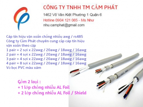 Audio cable, cáp tín hiệu vặn xoắn awg / rs485