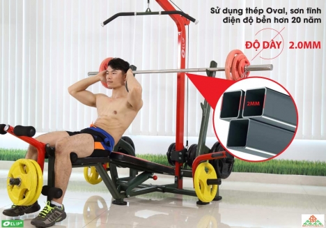 Ghế tạ đa năng Elip Power Max 9in1 - 40kg Tạ +  năng Elip Power Max 9in1 - 40kg Tạ + Đòn Tạ