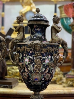 Cặp bình cup gốm Bỉ hoa văn vẽ tay