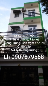 Bán nhà 27/8 Gần trạm Y tế P.8, Q. Gò Vấp, đường Quang Trung vào 80m. Dt 5×14= 70m2. 3 lầu, 6 phòng