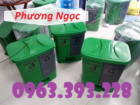 Thùng rác 2 ngăn 40L đạp chân, thùng rác nhựa HDPE 40 Lít