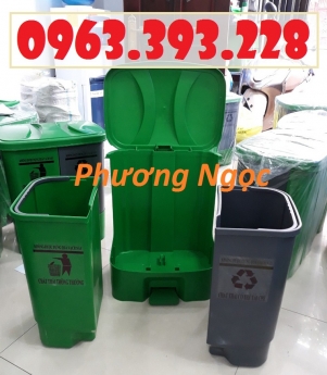 Thùng rác 2 ngăn 40L đạp chân, thùng rác nhựa HDPE 40 Lít