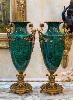 Cần bán cặp bình gốm đá malachite xanh lá