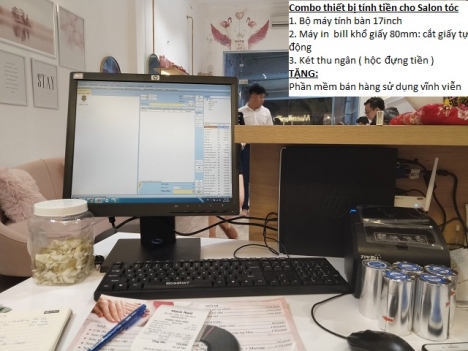 Tiệm Nail ở Tân Bình setup trọn bộ máy tính tiền tại quầy thu ngân giá rẻ