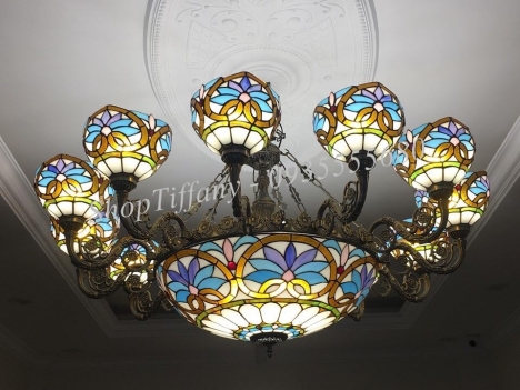 Bộ đèn chùm Tiffany họa tiết hoa sen