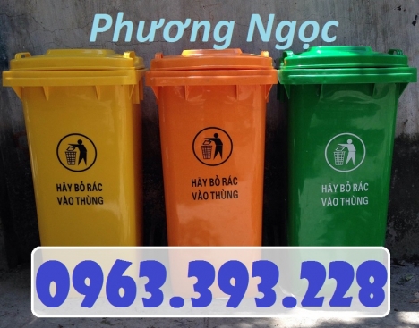 Thùng rác nhựa HDPE 120L, thùng rác công cộng, thùng rác 2 bánh xe