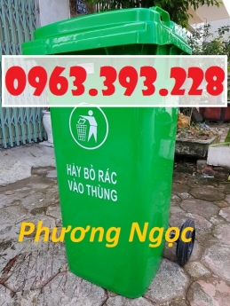 Thùng rác nhựa HDPE 120L, thùng rác công cộng, thùng rác 2 bánh xe