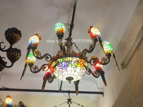 Giao Lưu Bộ Đèn Chùm 8 Tay Họa Tiết Vẹt.