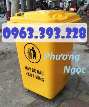 Thùng rác nhựa 60L đạp chân, thùng rác đạp chân 4 bánh xe