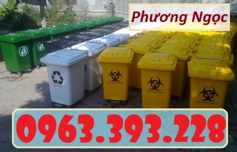 Thùng rác nhựa 60L đạp chân, thùng rác đạp chân 4 bánh xe