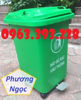 Thùng rác nhựa 60L đạp chân, thùng rác đạp chân 4 bánh xe