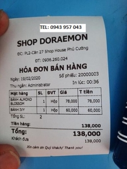 Shop Đôrêmon lắp full bộ máy tính tiền giá rẻ kèm quà