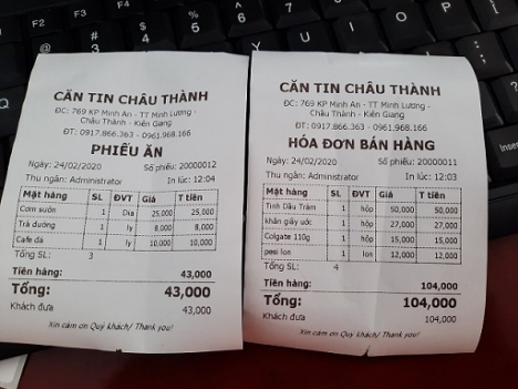 Căn tin bệnh viện tại Châu Thành Kiên Giang lắp đặt trọn bộ cảm ứng tính tiền giá rẻ