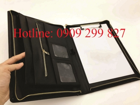 Xưởng may túi da đựng hồ sơ, bìa da đựng hồ sơ đa năng, làm bìa da đựng hồ sơ dây kéo vòng,