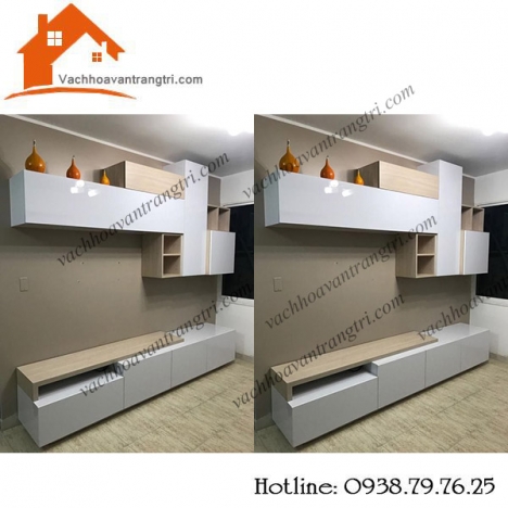 Đồ trang trí nội thất đẹp với kệ gỗ trang trí phòng khách