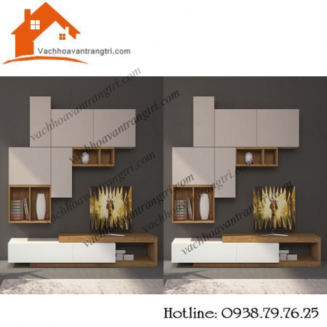 Đồ trang trí nội thất đẹp với kệ gỗ trang trí phòng khách