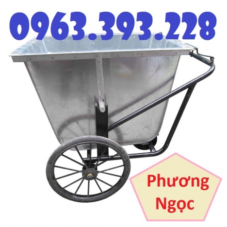 Xe thu gom rác bằng tôn 400 Lít, xe rác tôn 3 bánh, xe rác công cộng
