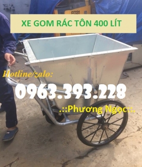 Xe thu gom rác bằng tôn 400 Lít, xe rác tôn 3 bánh, xe rác công cộng