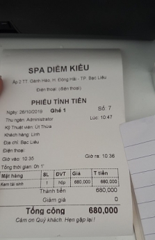 Máy in bill và phần mềm tính tiền giá rẻ tại Bạc Liêu cho quản lý Spa