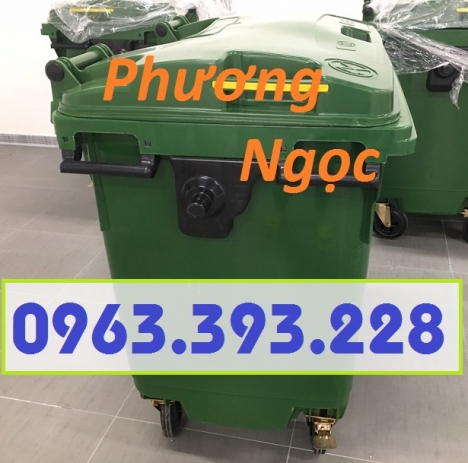 Xe gom rác nhựa HDPE 4 bánh xe, xe đẩy rác nhựa 660L, xe rác công nghiệp