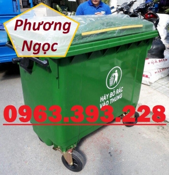 Xe gom rác nhựa HDPE 4 bánh xe, xe đẩy rác nhựa 660L, xe rác công nghiệp