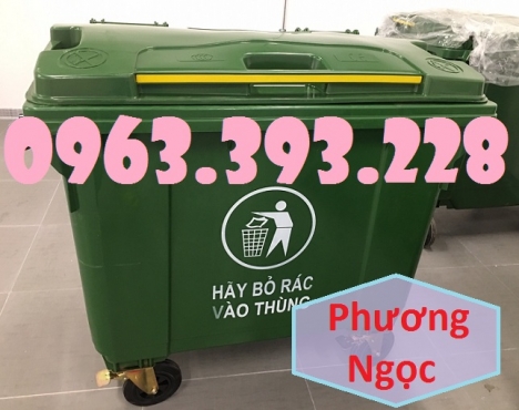 Xe gom rác nhựa HDPE 4 bánh xe, xe đẩy rác nhựa 660L, xe rác công nghiệp