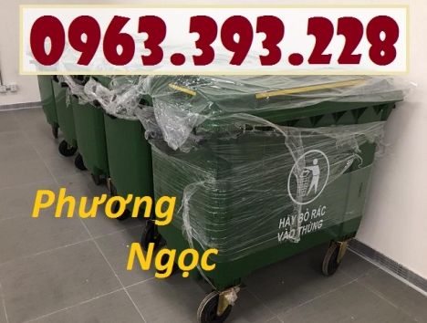 Xe gom rác nhựa HDPE 4 bánh xe, xe đẩy rác nhựa 660L, xe rác công nghiệp