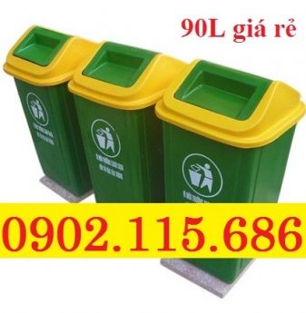 Thùng rác nhựa 90l nắp lật, thùng rác nhựa 90l nắp bập bênh, thùng rác công cộng 90l, thùng rác nhựa