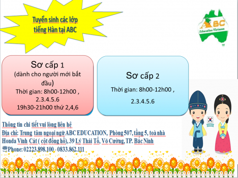 Trung Tâm ngoại ngữ ABC tuyển sinh lớp tiếng hàn dành cho người mới bắt đầu
