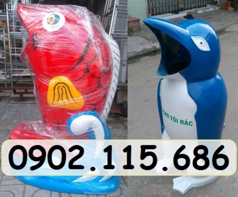 Thùng rác hình con vật, thùng rác hình cá heo, thùng rác hình cá chép, thùng rác hình chuột mickey,